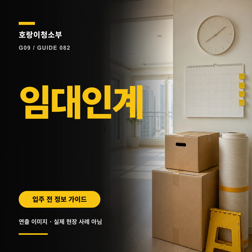 빈 임대주택에서 청소 목록과 시설 보수 목록을 분리해 기록하는 정사각형 안내 이미지